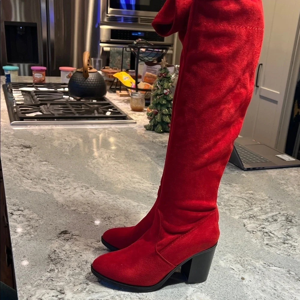 Like New Red Suede Over-the-Knee Boots Size 6.5